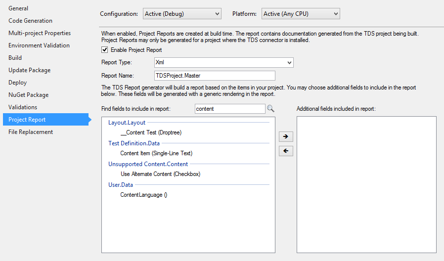 TDS Classic 5.6 Project Report Tab